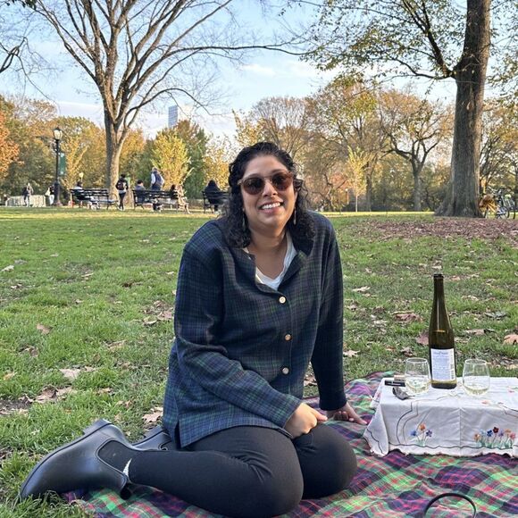 Vintage Tartan Plaid Sweater Blazer Jacket Size M Blue Green Statement Button - Picture 5 of 7